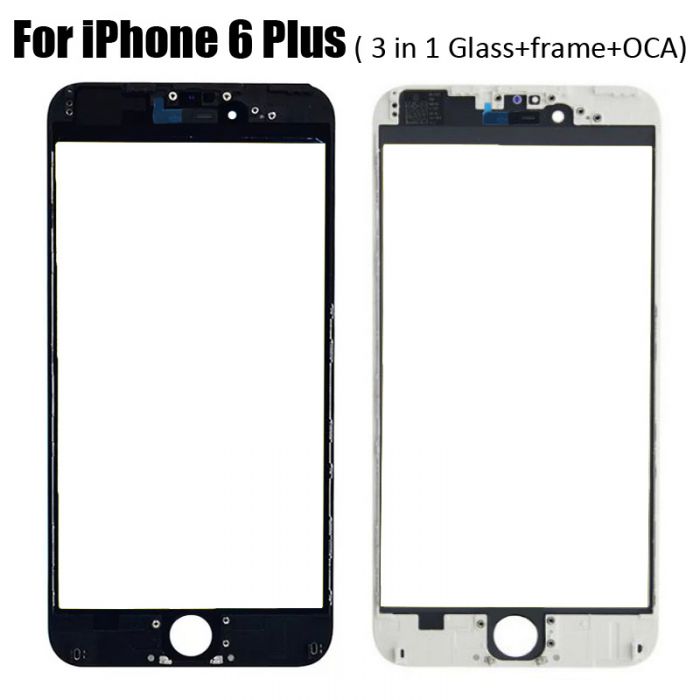 3 in 1 Glass with Frame OCA for iPhone 6 Plus (earpiece mesh installed)