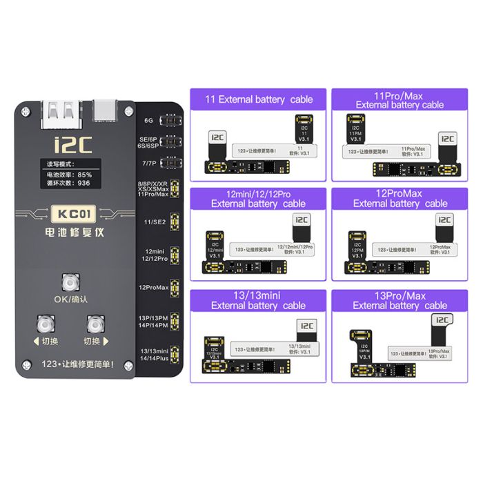 i2C KC01 Battery Repair Tool for iPhone battery health efficiency data editing correction