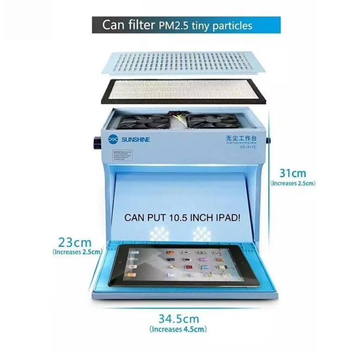 Newest-SS 917C Dust Free Working Room Anti Dust Working Bench Adjustable Wind Cleaning Room With Dust Checking Lamp