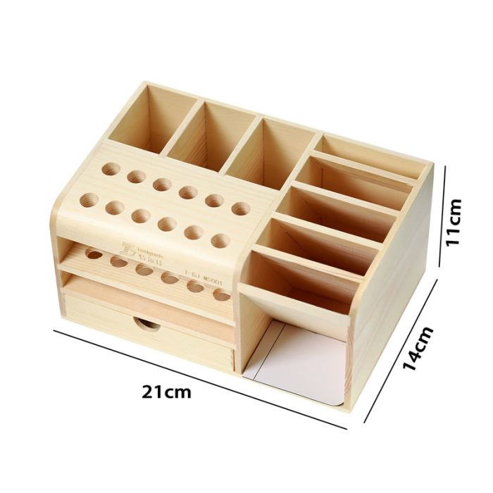 Wooden Screwdriver Tweezer and Small Repair Tools Screws Storage Box